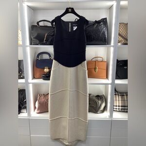 Chanel Sz 38 Black and Creme Sleeveless Wool Gown Dress